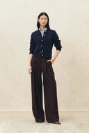 Barry Burgundy Belted Wide Leg Pants in Wool Blend