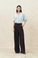 Barry Burgundy Belted Wide Leg Pants in Wool Blend