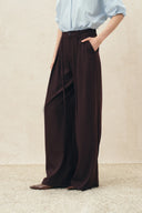 Barry Burgundy Belted Wide Leg Pants in Wool Blend