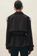 Basil Drawstring Waist Double Breasted Short Trench Coat