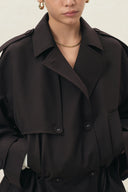 Basil Drawstring Waist Double Breasted Short Trench Coat