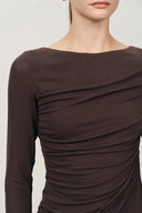 Robe maxi plissée à manches longues froncée Viet en tricot Tencel mérinos