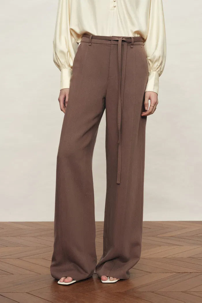 Erica Thin Belt Wide Leg Trousers in Tencel Linen Blend