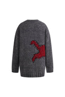 Polly V Neck Pony Motif Cardigan in Alpaca Blend Knit
