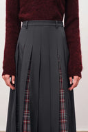 Henrie Pleated Check Maxi Skirt in Fine Wool Blend