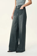 Moss Smoky Grey 3D Wide Leg Jeans in Micro Stretchy Denim