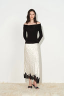 Mia Metallic Button Off Shoulder Knit Top in Stretch Knit
