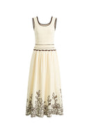 Vittra Embroidery and Woven Sleeveless Dress in Crochet with Cotton Linen Knit