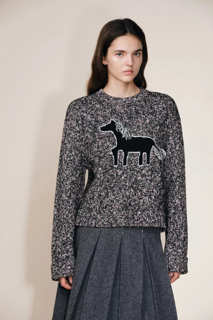 Pony Hand Worked Cardigan in Merino Wool Multi Blend