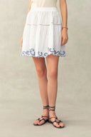 Maggie Embroidery Resort Wear Tie Front Sheer Shirt and Skirt Set in Cotton Jacquard
