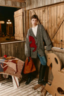 Polly V Neck Pony Motif Cardigan in Alpaca Blend Knit