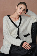 Prela Contrast Trimmed Knit Cardigan in Merino Wool