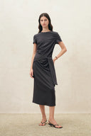 Isla Grey Ruched Tie Front T-Shirt Dress