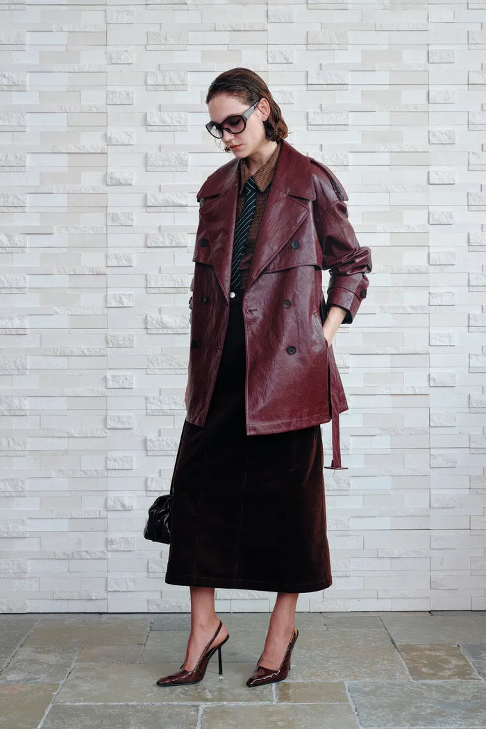 Ostro Trench Style Coat in Waxed Faux Leather