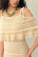 Dione Hand Crochet Detachable Capelet Knit Cami Dress in Linen Crochet