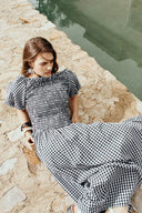 Vivinea Vichy-Karo Gerafftes Puffärmel Kleid aus Baumwolle