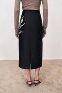 Miltonia Hand Painted Straight Skirt in Silk-Wool Satin