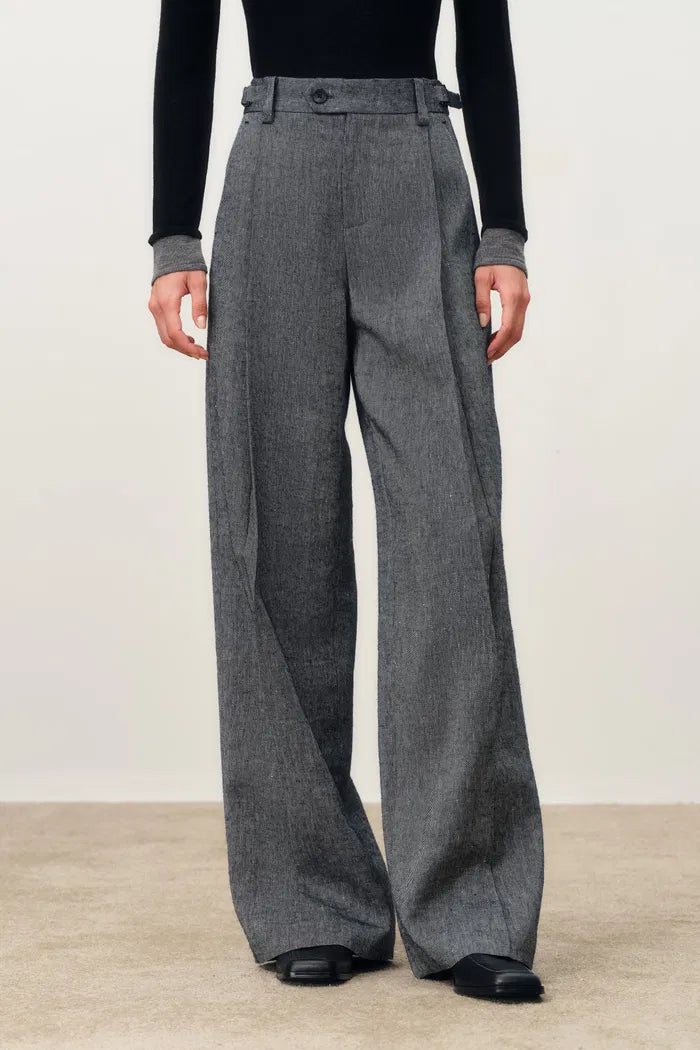 Lillian Adjustable Waistband Trousers in Merino Linen Blend