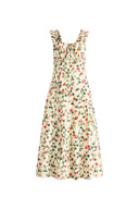 Fleur Rosenranken Rüschenträger Midikleid aus Seide-Baumwolle