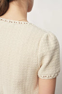 Shay kurzärmelige Cropped-Strickjacke aus strukturiertem Baumwollstrick