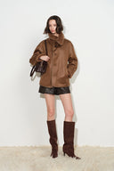 Hazel Brown Reversible Shearling Jacket in 100% Wool Pile