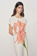 Adelaide Iris Print Short-Sleeve Dress in Soft Stretch Fabric