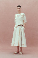 Falda floral 3D artesanal Lea en satén de seda y lana