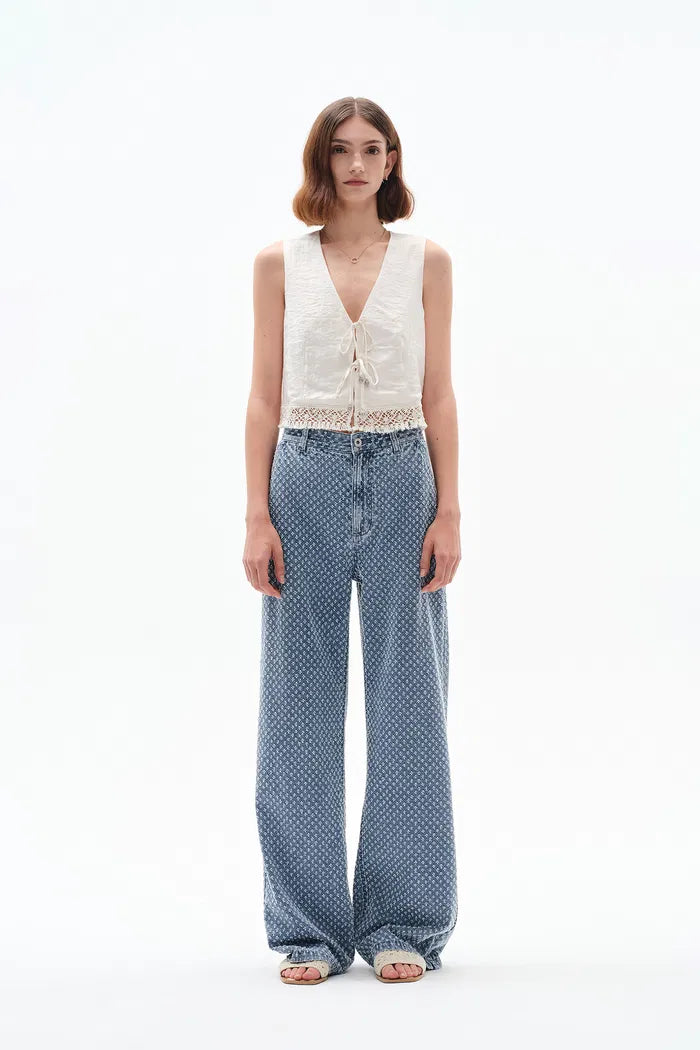 Sunny Wide Leg Jacquard Jeans in Cotton Denim