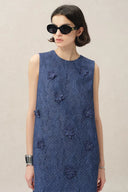 Lila Textured Sleeveless Short Dress in Imported Korean Metallic Lace