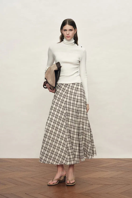 Lumina Slouchy Turtleneck Semi Sheer Bodice Fitted Top in Combed Wool