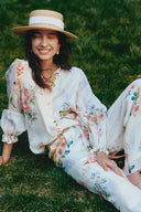 Blusa Ariel Flora e completo pantaloni in misto seta-lino