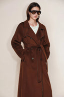 Ponente Woll-Trenchcoat mit PU-Besatz aus Double-Face Merinowolle