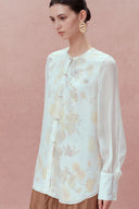 Conjunto a Juego de Blusa y Falda Aniyah con Amapolas Pintadas a Mano en Seda de Doble Capa