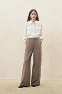 Beatrice Flecked Wide Leg Tailored Trousers with Patch Pockets