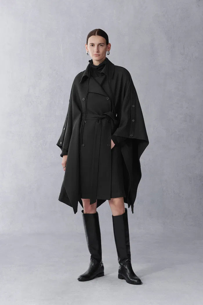 Aggripine Cape Style Trench Coat in Lightweight Merino Twill