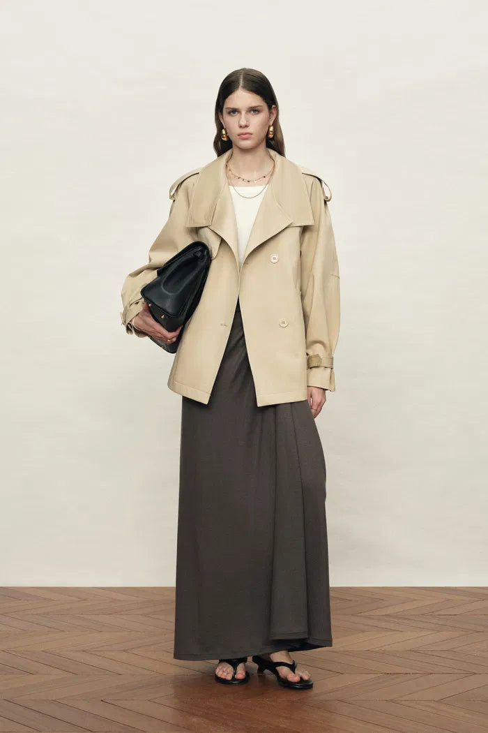 Sienna Convertible Belted Cropped Trench Coat In Lightweight Cotton