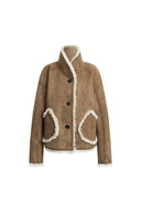 Kelly Shawl Collar Shearling Jacket in Faux Suede