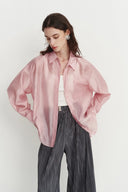Bella Pink Sheer Button-Up Shirt in Organza