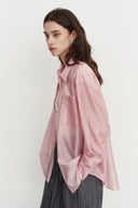 Bella Pink Sheer Button-Up Shirt in Organza
