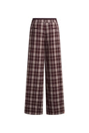 Womens wide leg plaid pants with a layered waistband