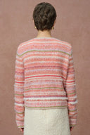 Belleville Fitted Stripe Sequin Tweed Cardigan in Brushed Multi-Yarn Wool Knit