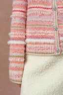 Belleville Fitted Stripe Sequin Tweed Cardigan in Brushed Multi-Yarn Wool Knit