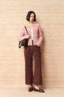 Belleville Fitted Stripe Sequin Tweed Cardigan in Brushed Multi-Yarn Wool Knit