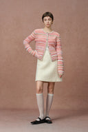 Belleville Fitted Stripe Sequin Tweed Cardigan in Brushed Multi-Yarn Wool Knit