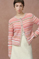 Belleville Fitted Stripe Sequin Tweed Cardigan in Brushed Multi-Yarn Wool Knit