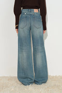 Bert Buckle Back Barrel Leg Jeans in Cotton Denim