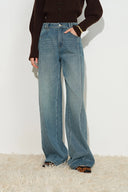 Bert Buckle Back Barrel Leg Jeans in Cotton Denim