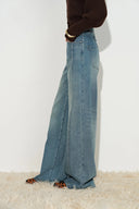 Bert Buckle Back Barrel Leg Jeans in Cotton Denim