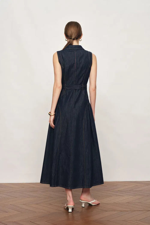 Anais Denim Sleeveless Dress in Cotton Denim