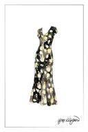 Maggie Handpainted Floral Cinched Waist Dress in Silk Double Crepe